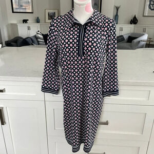 Max Studio 3/4 Sleeve Geometric Print Polyester Blend Dress Navy Wht Pink Sz M